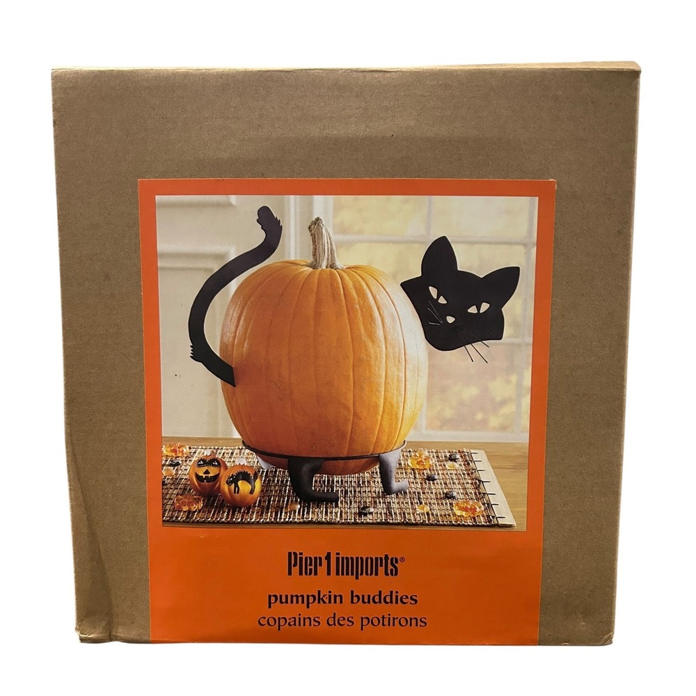 Pumpkin Buddies Black Cat Pumpkin Decorating Kit Metal Halloween Fall Decor NIB